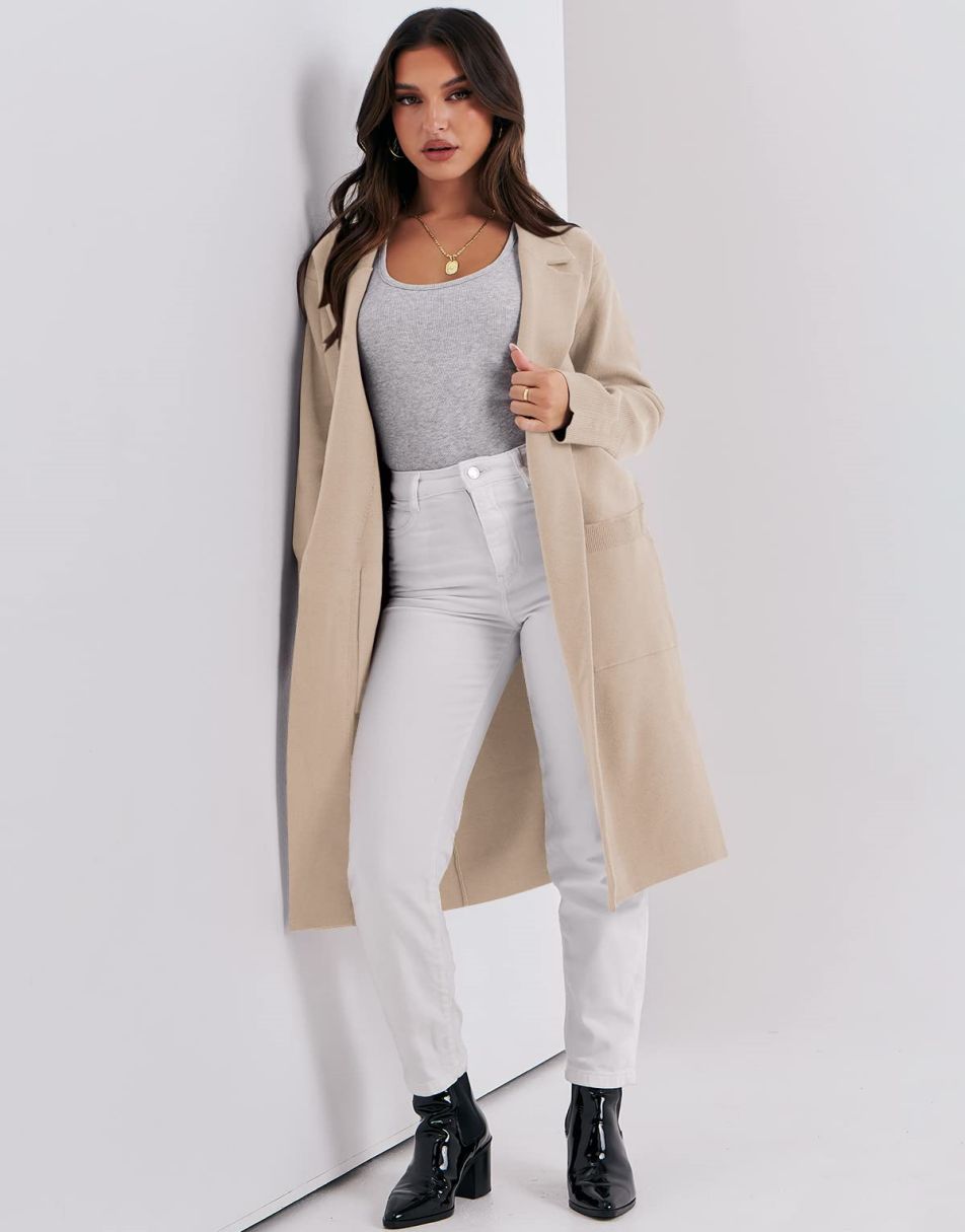 ANRABESS Women's Oversized Open Front Lapel Cardigan