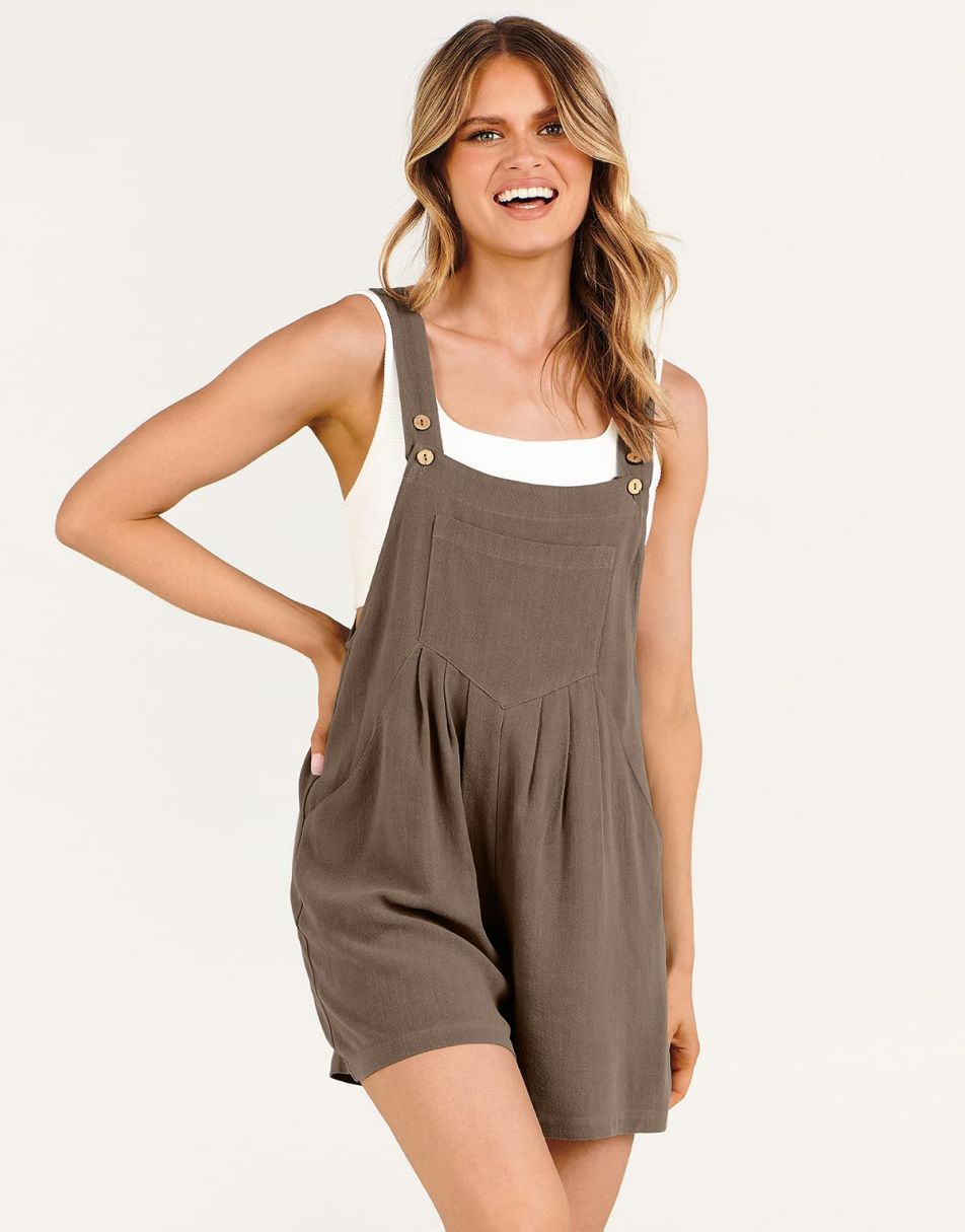 ANRABESS Linen Adjustable Strap Short Overalls