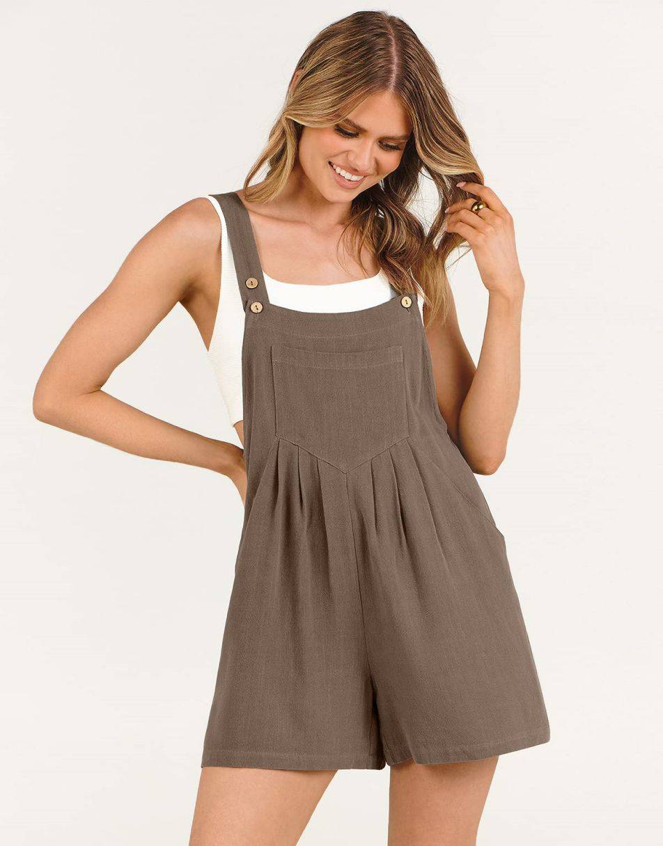 ANRABESS Linen Adjustable Strap Short Overalls