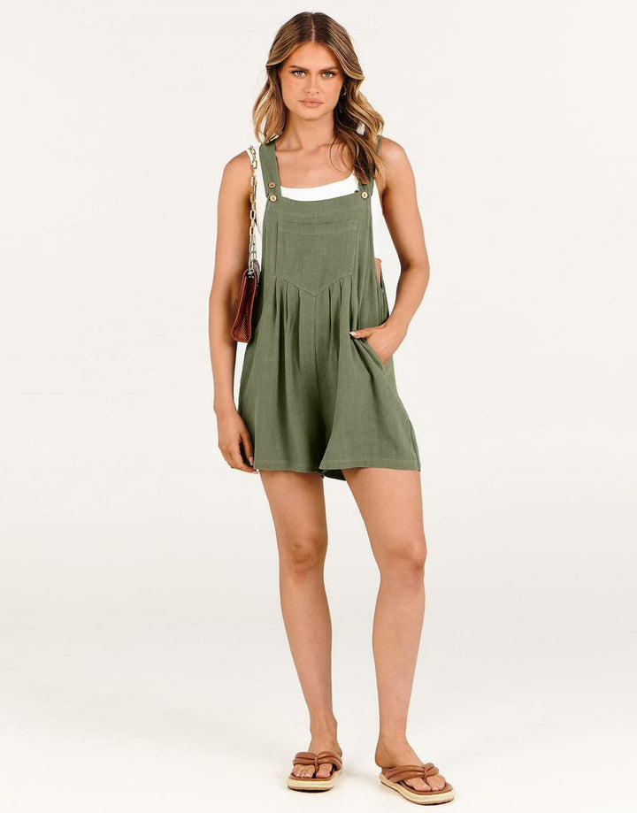ANRABESS Linen Adjustable Strap Short Overalls