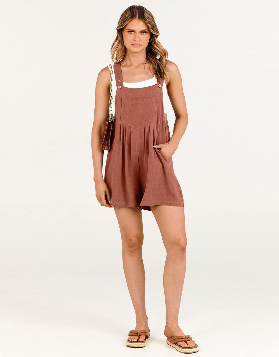 ANRABESS Linen Adjustable Strap Short Overalls