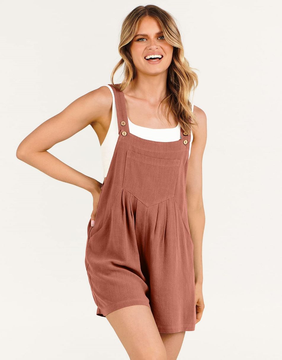 ANRABESS Linen Adjustable Strap Short Overalls