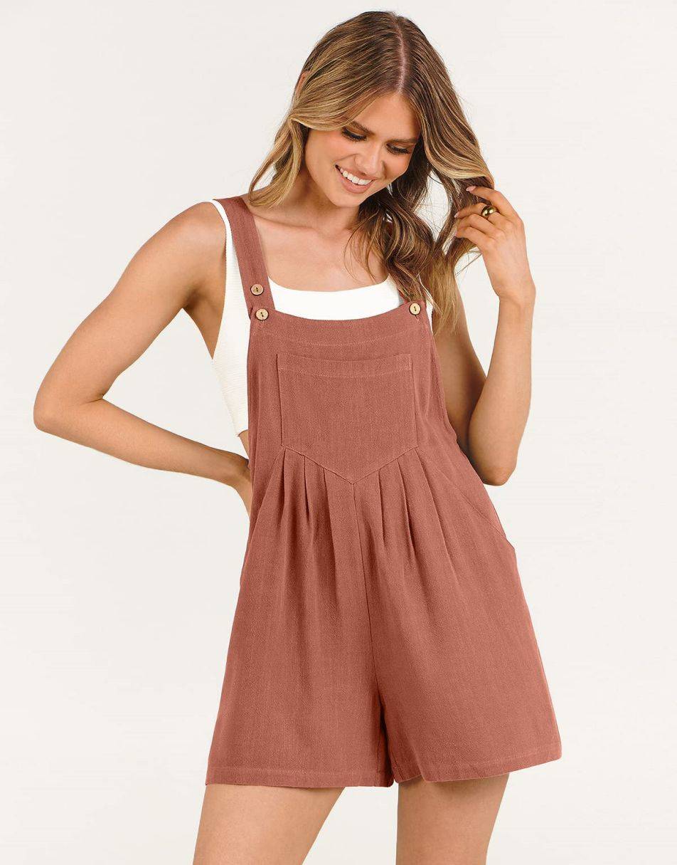 ANRABESS Linen Adjustable Strap Short Overalls