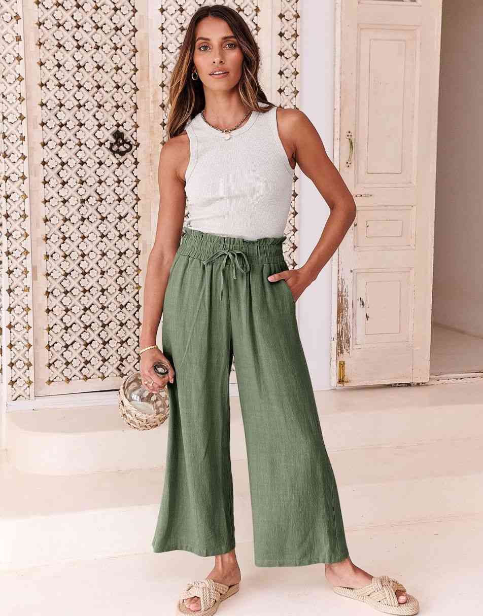 ANRABESS Women's Casual Linen High Waist Wide Leg Pants