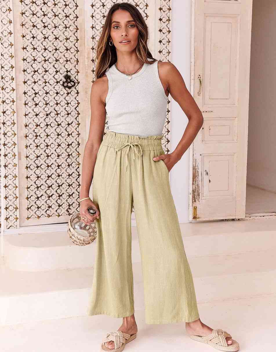 ANRABESS Women's Casual Linen High Waist Wide Leg Pants