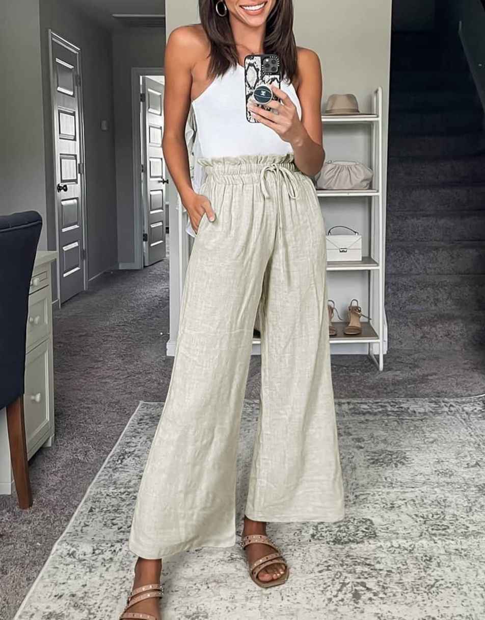 ANRABESS Women's Casual Linen High Waist Wide Leg Pants