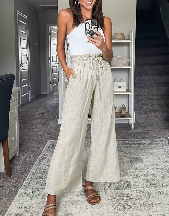 ANRABESS Women's Casual Linen High Waist Wide Leg Pants