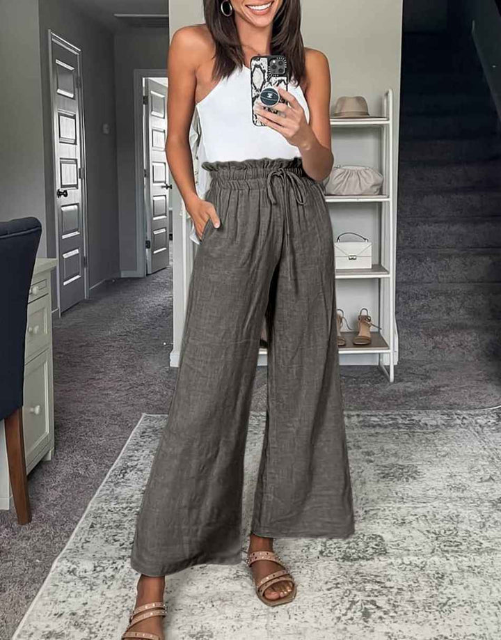 ANRABESS Women's Casual Linen High Waist Wide Leg Pants