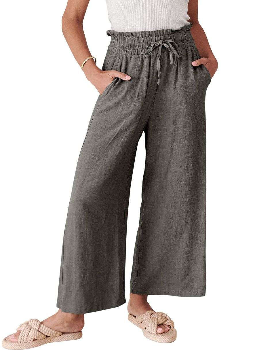 ANRABESS Women's Casual Linen High Waist Wide Leg Pants