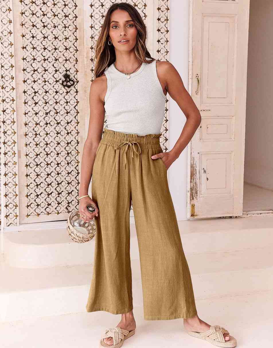 ANRABESS Women's Casual Linen High Waist Wide Leg Pants