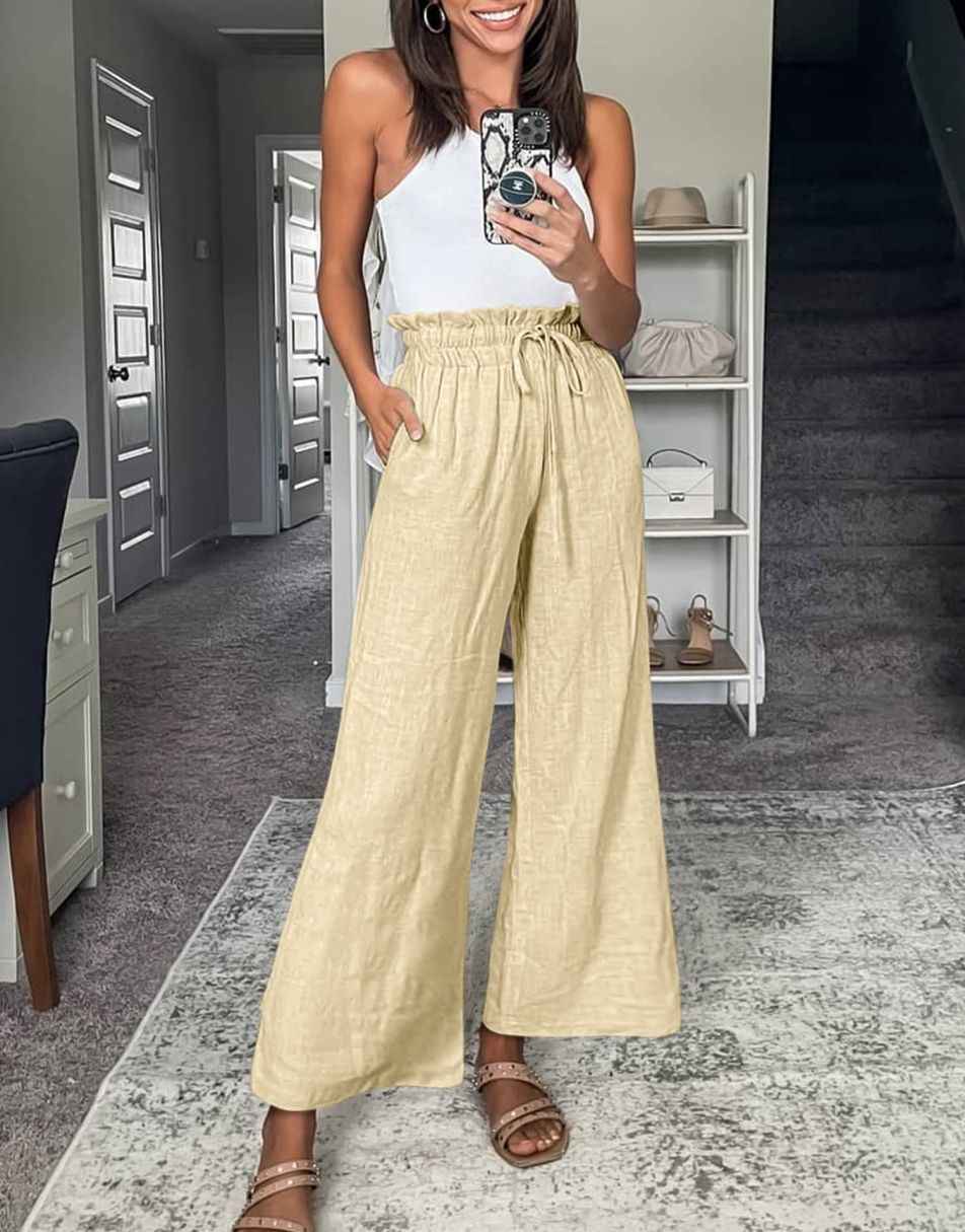 ANRABESS Women's Casual Linen High Waist Wide Leg Pants