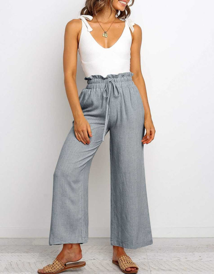 ANRABESS Women's Casual Linen High Waist Wide Leg Pants