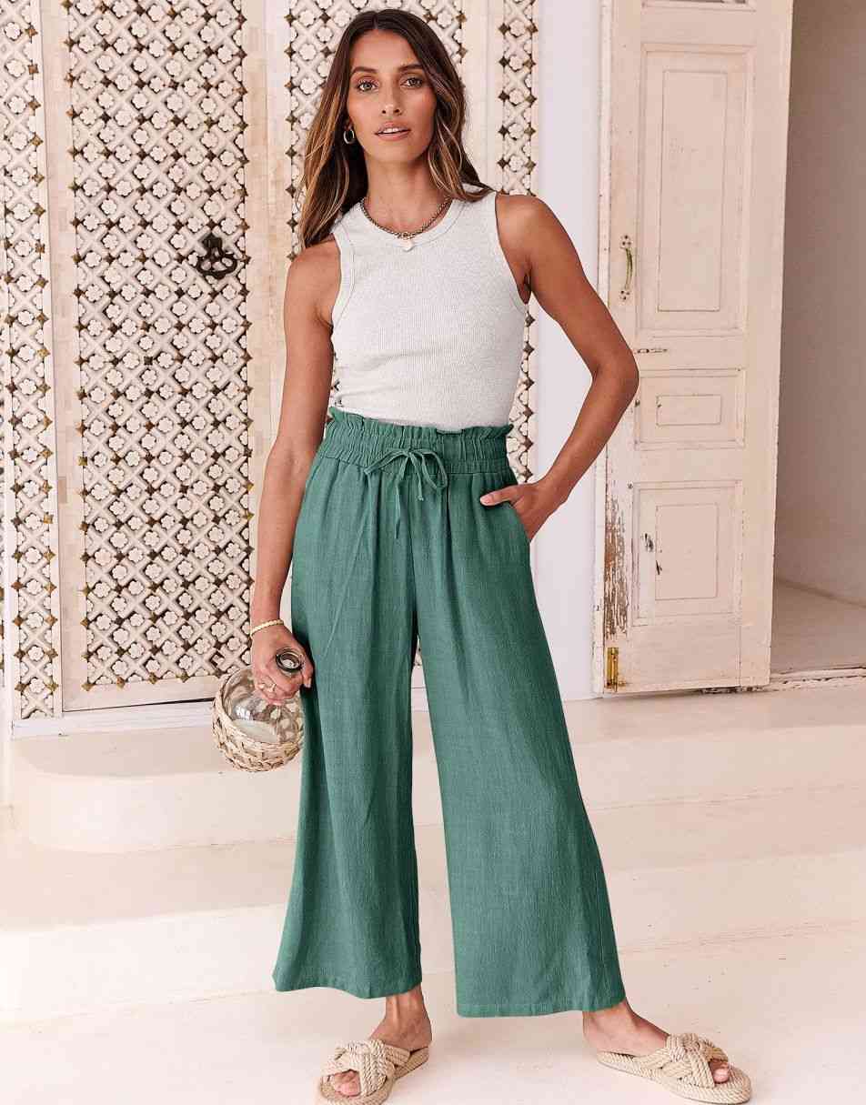 ANRABESS Women's Casual Linen High Waist Wide Leg Pants