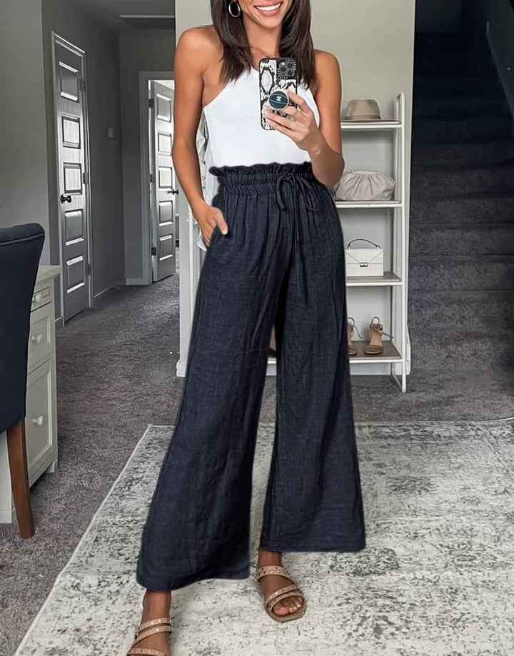 ANRABESS Women's Casual Linen High Waist Wide Leg Pants