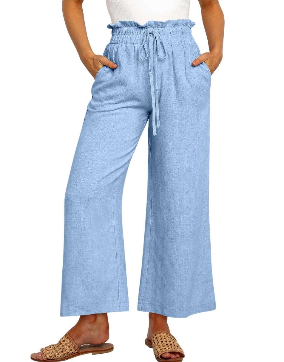 ANRABESS Women's Casual Linen High Waist Wide Leg Pants