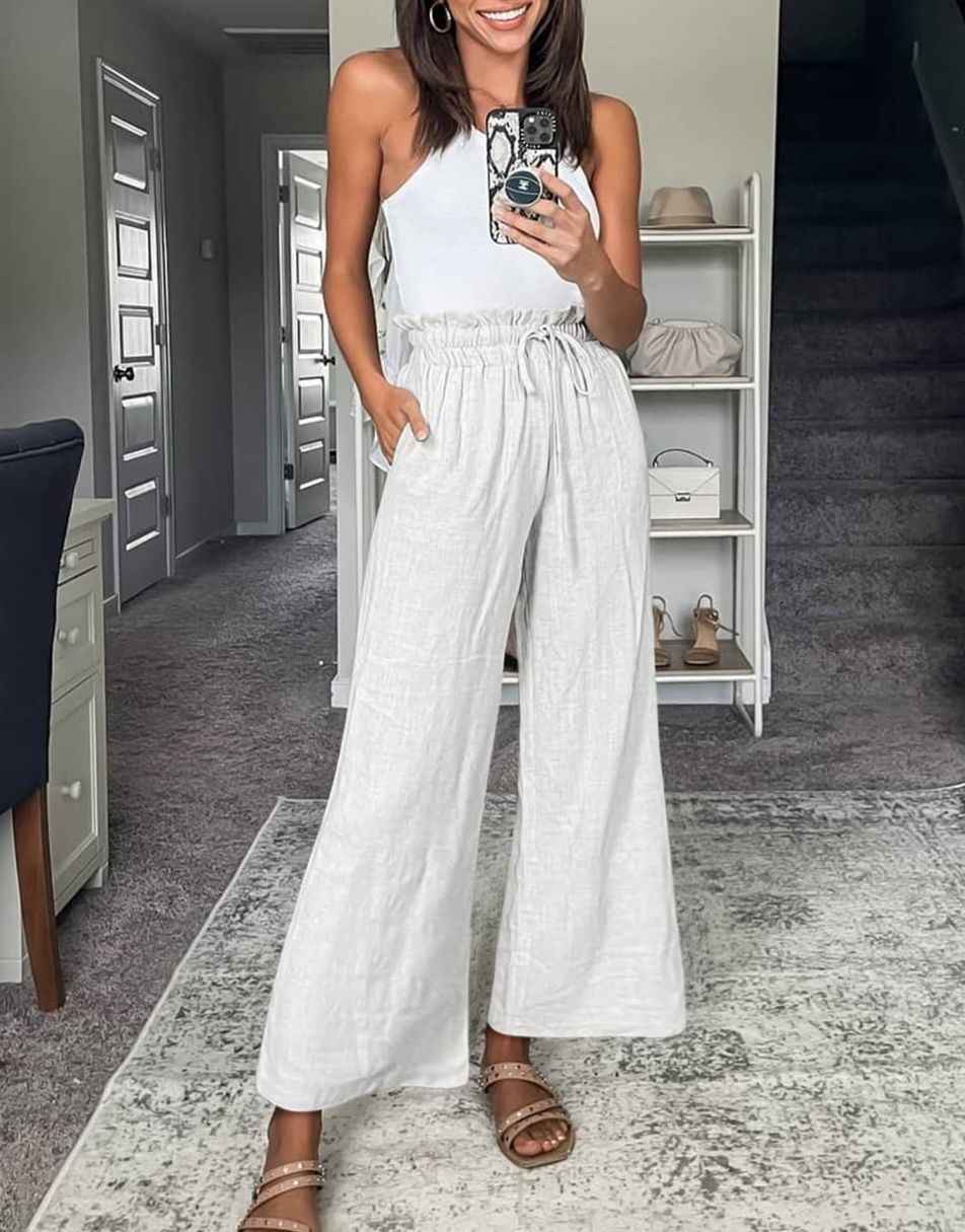 ANRABESS Women's Casual Linen High Waist Wide Leg Pants