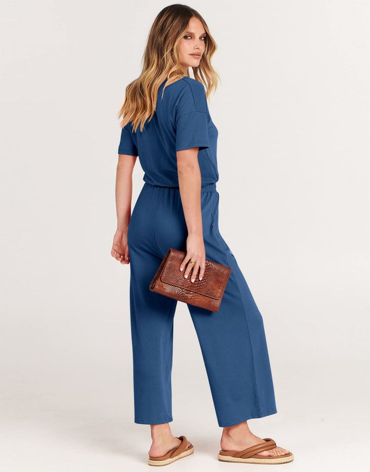 ANRABESS V-Neck Elastic Waist Wide Leg Cropped Jumpsuit
