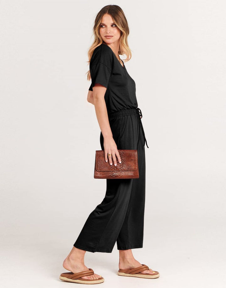 ANRABESS V-Neck Elastic Waist Wide Leg Cropped Jumpsuit