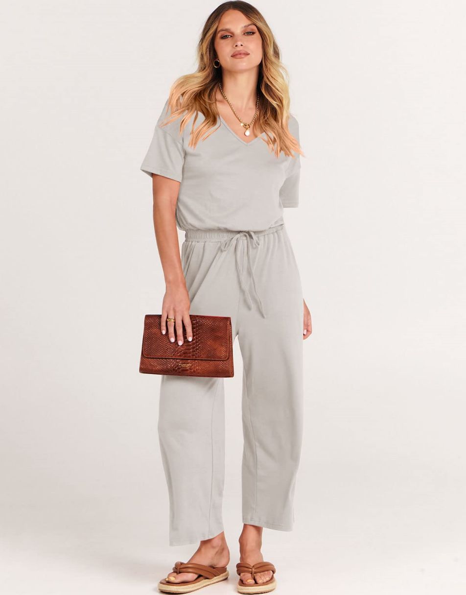 ANRABESS V-Neck Elastic Waist Wide Leg Cropped Jumpsuit