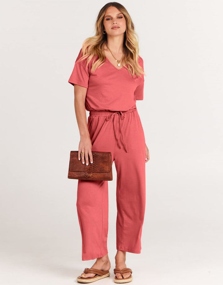 ANRABESS V-Neck Elastic Waist Wide Leg Cropped Jumpsuit