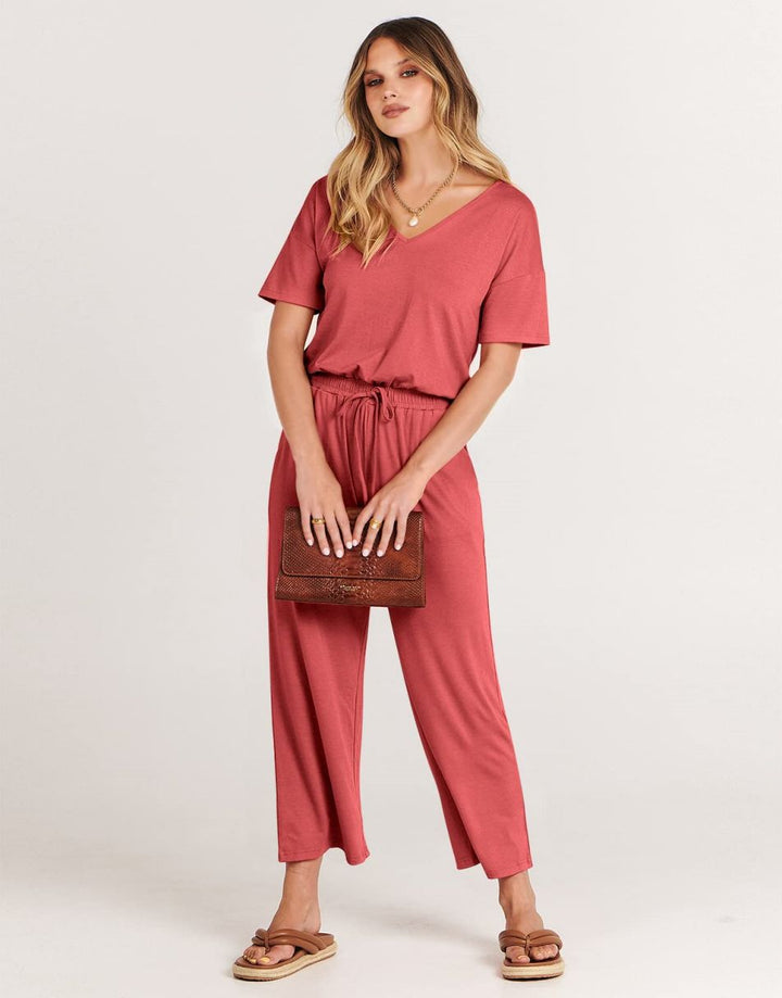 ANRABESS V-Neck Elastic Waist Wide Leg Cropped Jumpsuit