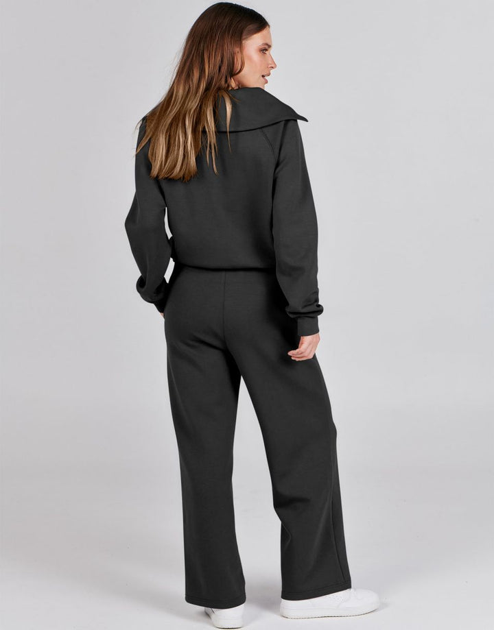 ANRABESS 2 Piece Outfits for Women Half Zip Sweatshirt & Wide Leg Pants Airport Travel Lounge Matching Fall Winter Sets Sweatsuits Clothing