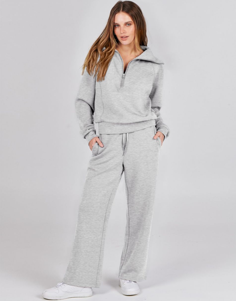ANRABESS 2 Piece Outfits for Women Half Zip Sweatshirt & Wide Leg Pants Airport Travel Lounge Matching Fall Winter Sets Sweatsuits Clothing