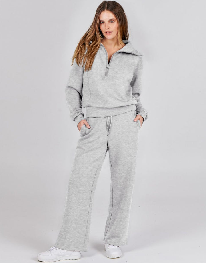 ANRABESS 2 Piece Outfits for Women Half Zip Sweatshirt & Wide Leg Pants Airport Travel Lounge Matching Fall Winter Sets Sweatsuits Clothing