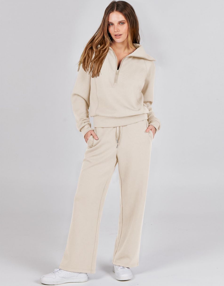 ANRABESS 2 Piece Outfits for Women Half Zip Sweatshirt & Wide Leg Pants Airport Travel Lounge Matching Fall Winter Sets Sweatsuits Clothing