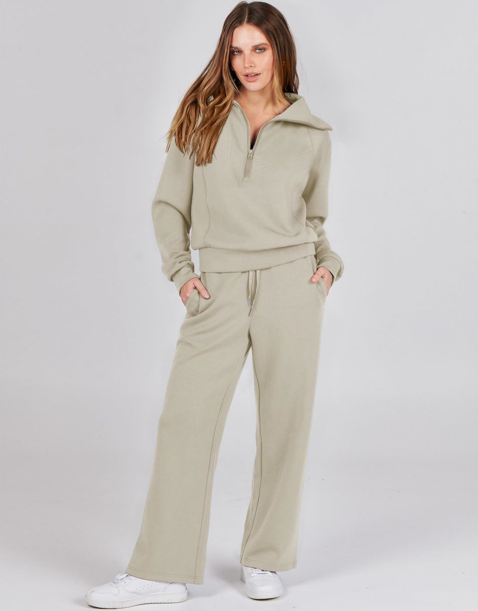 ANRABESS 2 Piece Outfits for Women Half Zip Sweatshirt & Wide Leg Pants Airport Travel Lounge Matching Fall Winter Sets Sweatsuits Clothing