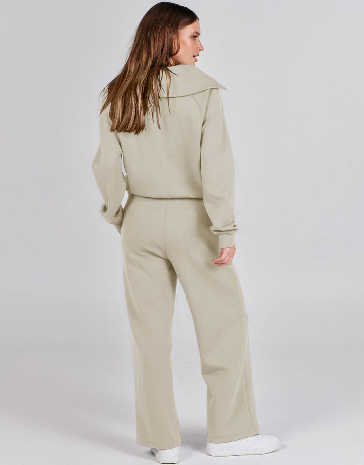 ANRABESS 2 Piece Outfits for Women Half Zip Sweatshirt & Wide Leg Pants Airport Travel Lounge Matching Fall Winter Sets Sweatsuits Clothing