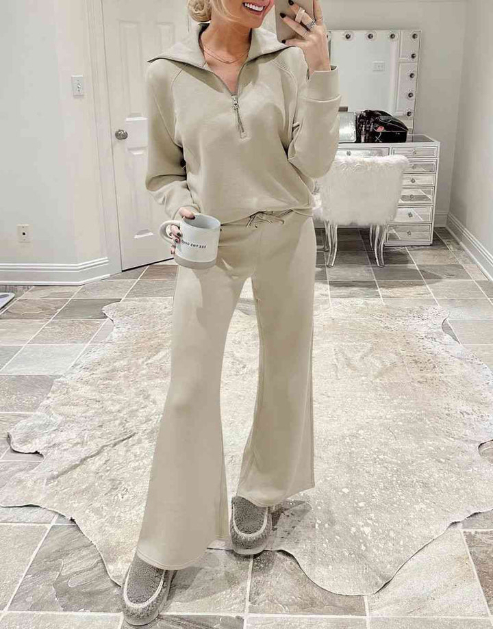 ANRABESS 2 Piece Outfits for Women Half Zip Sweatshirt & Wide Leg Pants Airport Travel Lounge Matching Fall Winter Sets Sweatsuits Clothing