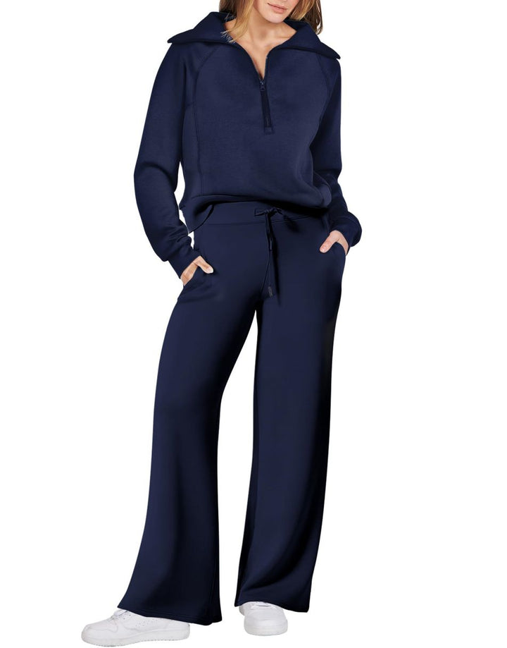 ANRABESS 2 Piece Outfits for Women Half Zip Sweatshirt & Wide Leg Pants Airport Travel Lounge Matching Fall Winter Sets Sweatsuits Clothing