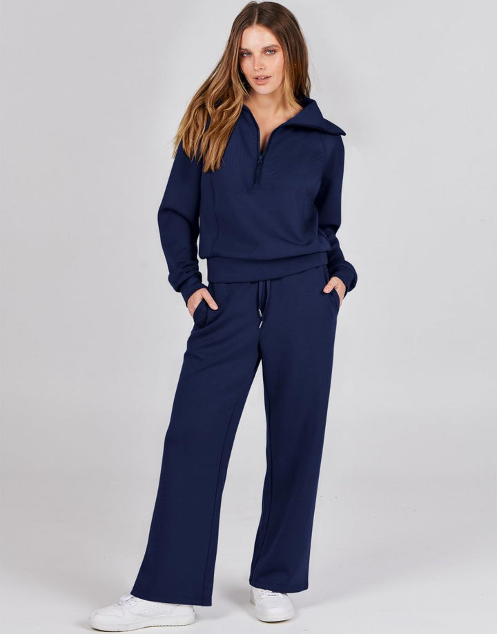 ANRABESS 2 Piece Outfits for Women Half Zip Sweatshirt & Wide Leg Pants Airport Travel Lounge Matching Fall Winter Sets Sweatsuits Clothing
