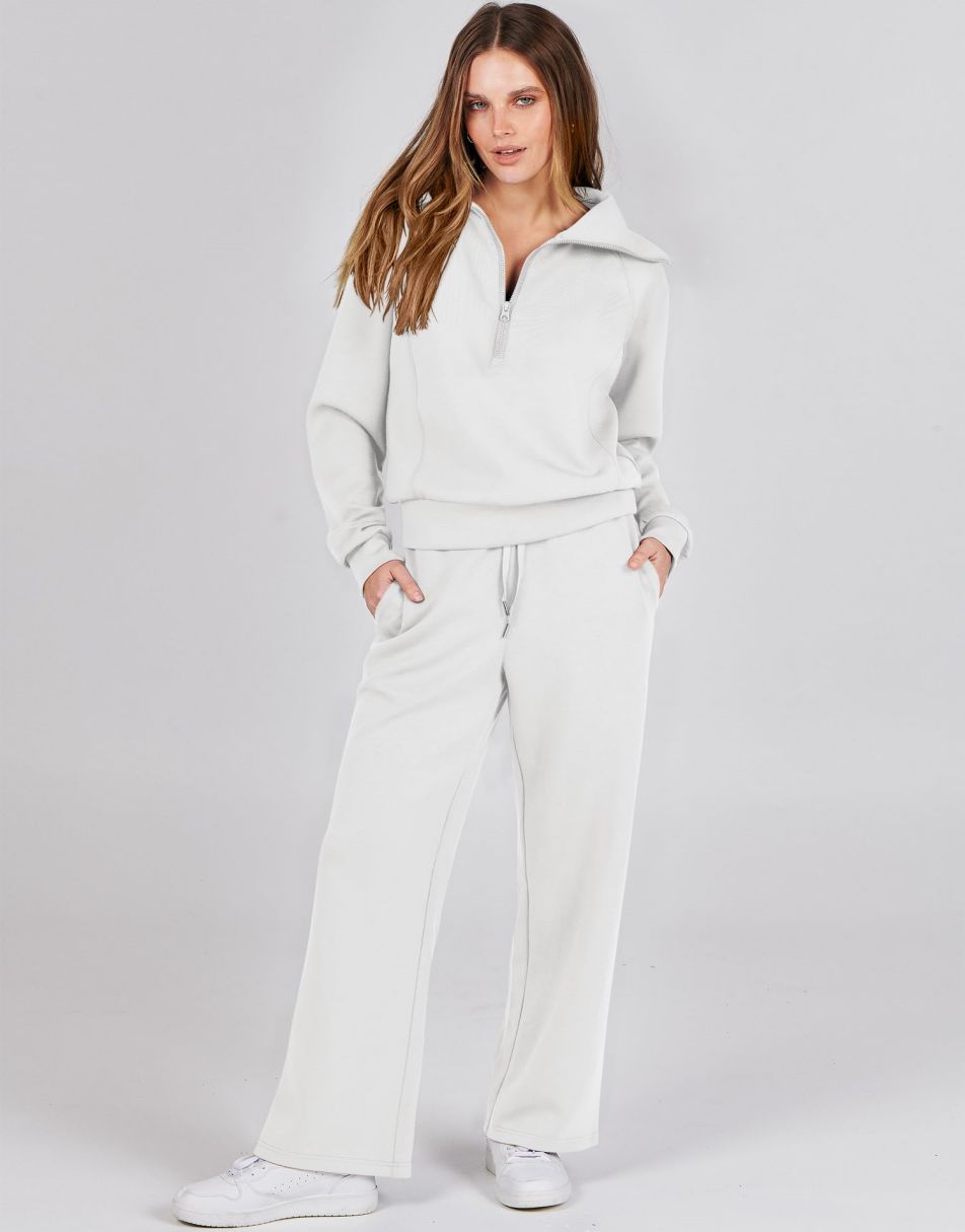 ANRABESS 2 Piece Outfits for Women Half Zip Sweatshirt & Wide Leg Pants Airport Travel Lounge Matching Fall Winter Sets Sweatsuits Clothing