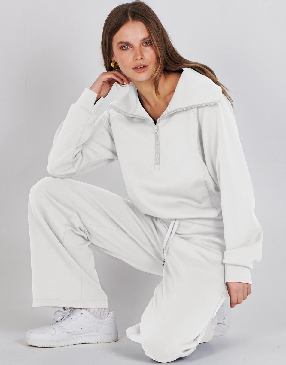 ANRABESS 2 Piece Outfits for Women Half Zip Sweatshirt & Wide Leg Pants Airport Travel Lounge Matching Fall Winter Sets Sweatsuits Clothing