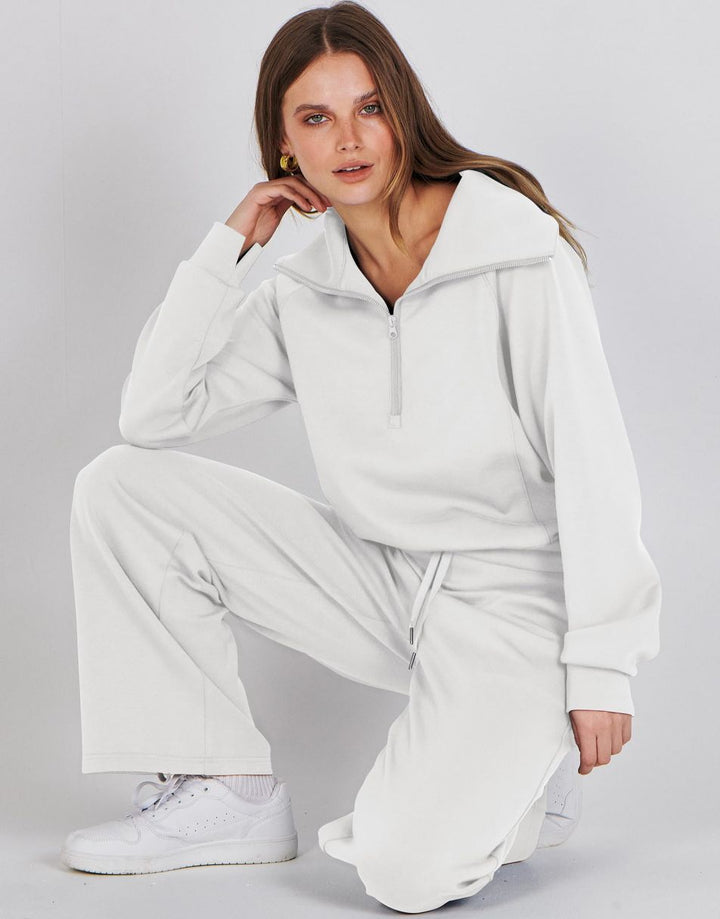 ANRABESS 2 Piece Outfits for Women Half Zip Sweatshirt & Wide Leg Pants Airport Travel Lounge Matching Fall Winter Sets Sweatsuits Clothing