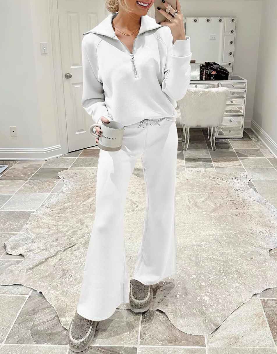 ANRABESS 2 Piece Outfits for Women Half Zip Sweatshirt & Wide Leg Pants Airport Travel Lounge Matching Fall Winter Sets Sweatsuits Clothing