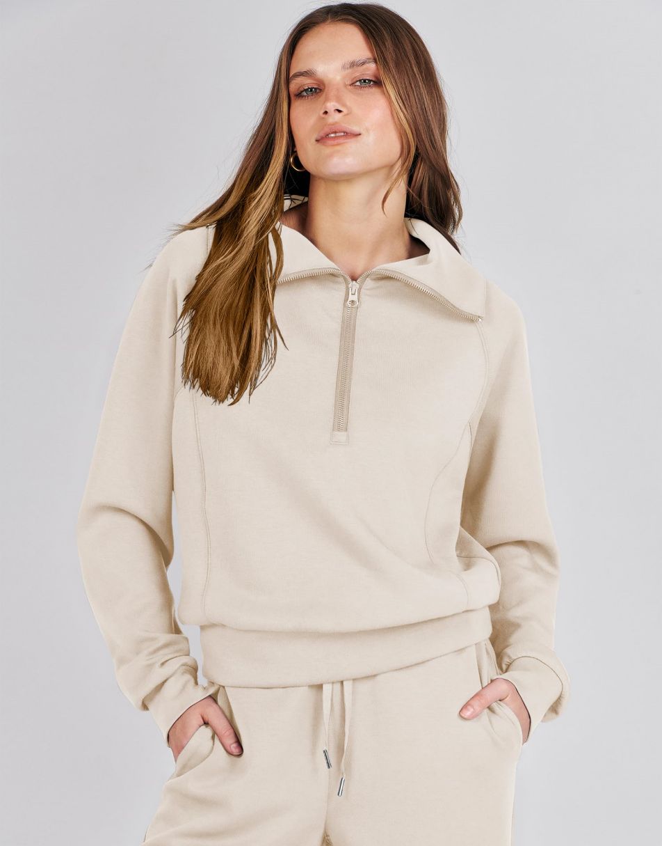 ANRABESS 2 Piece Outfits for Women Half Zip Sweatshirt & Wide Leg Pants Airport Travel Lounge Matching Fall Winter Sets Sweatsuits Clothing