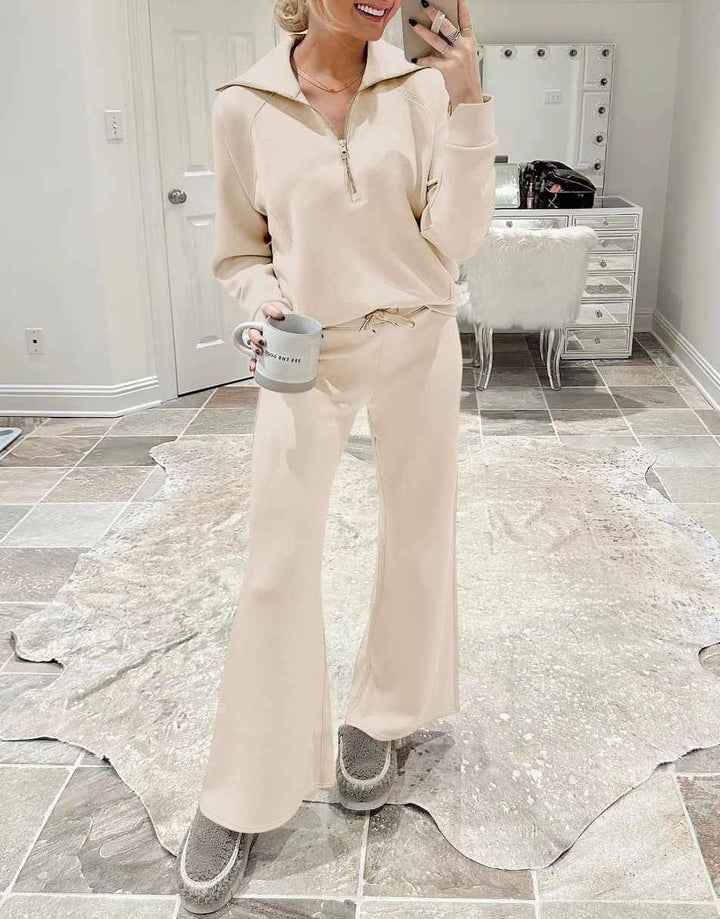 ANRABESS 2 Piece Outfits for Women Half Zip Sweatshirt & Wide Leg Pants Airport Travel Lounge Matching Fall Winter Sets Sweatsuits Clothing