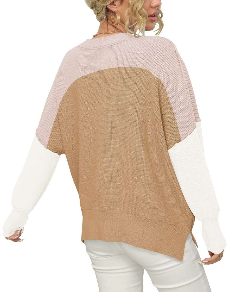 ANRABESS Batwing Sleeve Side Slit Oversized Pullover