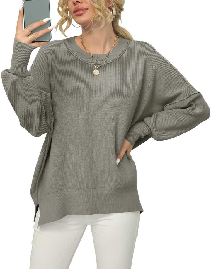 ANRABESS Batwing Sleeve Side Slit Oversized Pullover