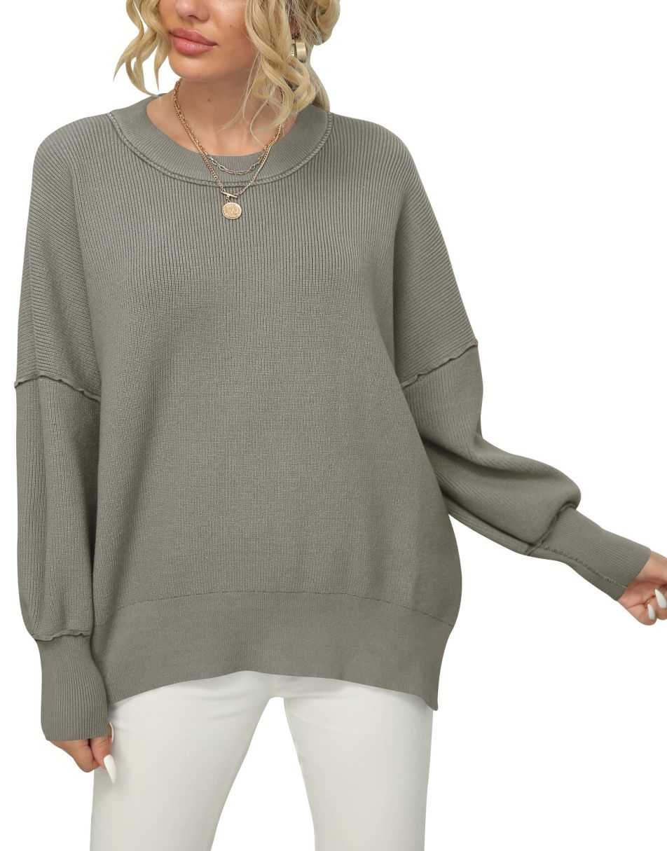 ANRABESS Batwing Sleeve Side Slit Oversized Pullover