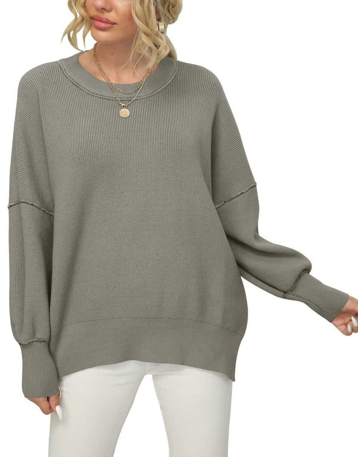 ANRABESS Batwing Sleeve Side Slit Oversized Pullover