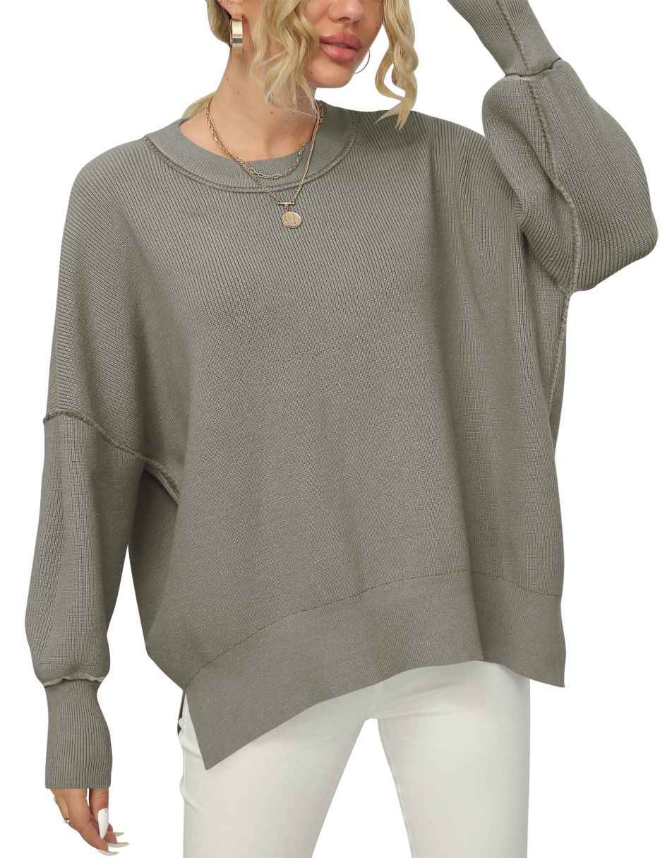 ANRABESS Batwing Sleeve Side Slit Oversized Pullover