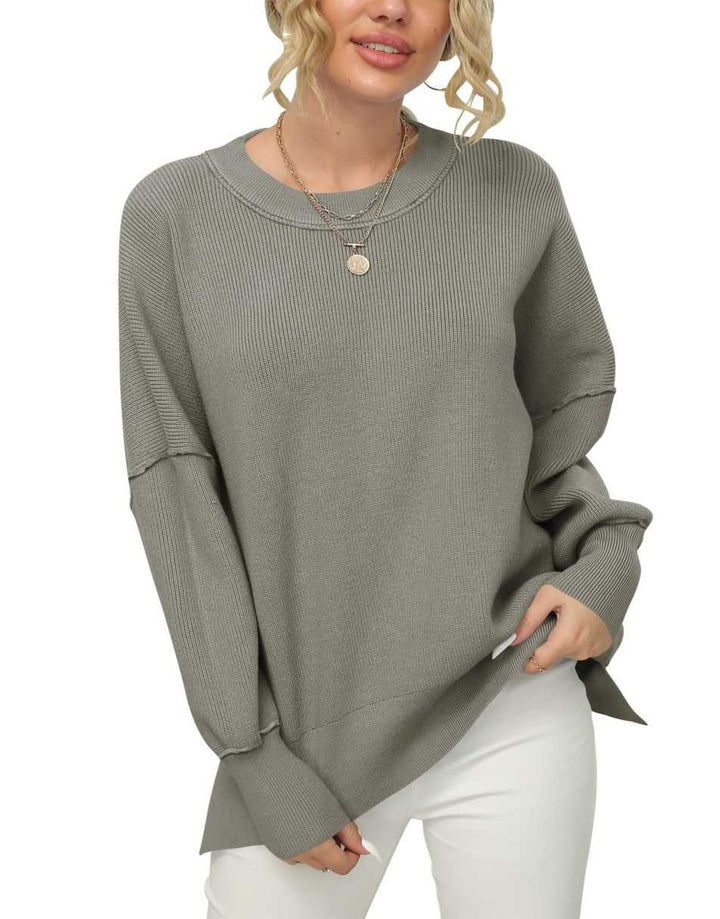 ANRABESS Batwing Sleeve Side Slit Oversized Pullover