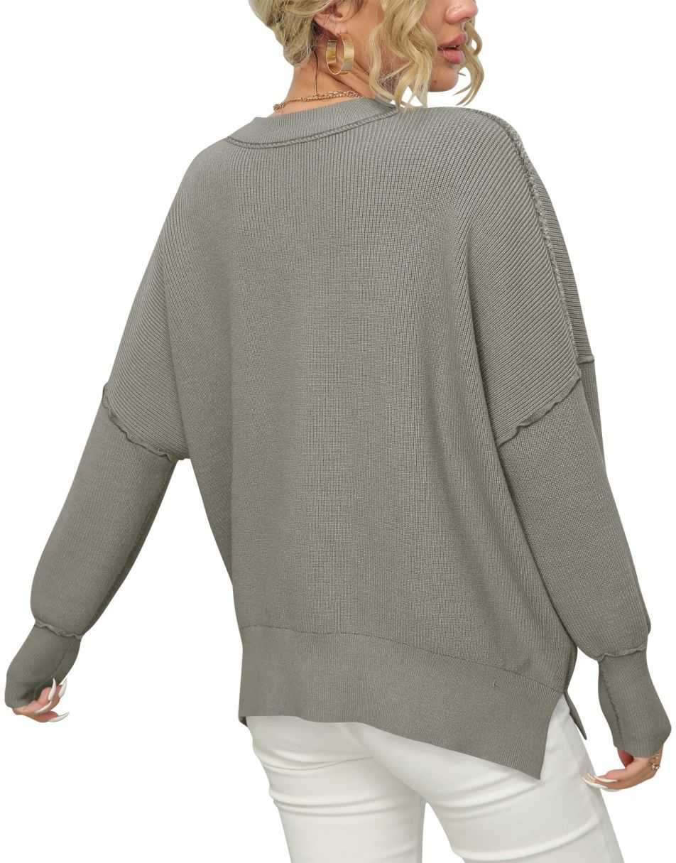 ANRABESS Batwing Sleeve Side Slit Oversized Pullover