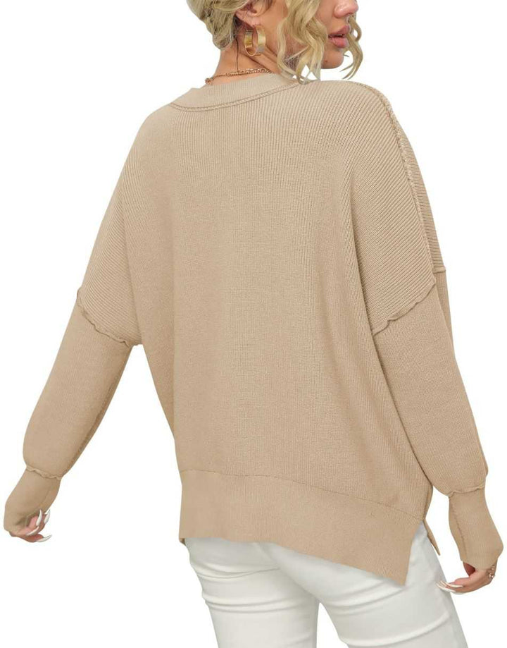 ANRABESS Batwing Sleeve Side Slit Oversized Pullover