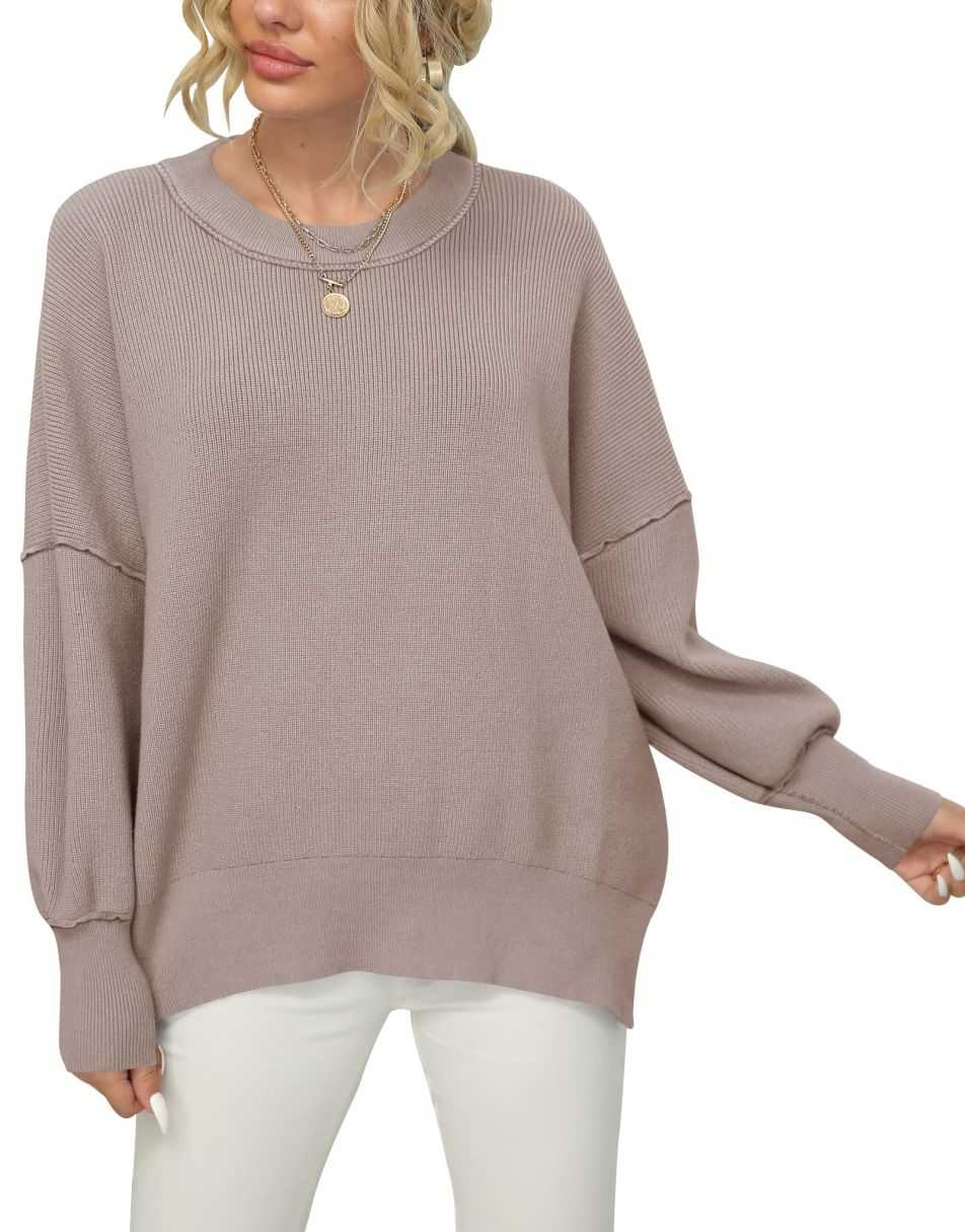 ANRABESS Batwing Sleeve Side Slit Oversized Pullover
