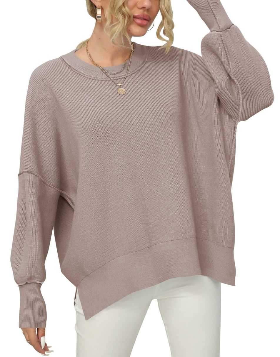 ANRABESS Batwing Sleeve Side Slit Oversized Pullover